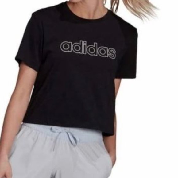 Adidas Black Crop Logo Shirt, Size Large - Picture 1 of 4